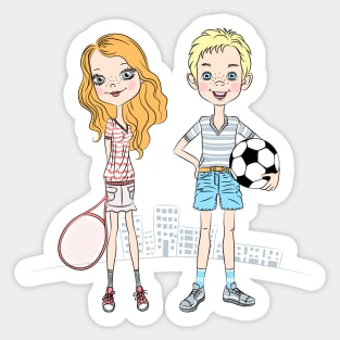 sport girl and boy Sticker